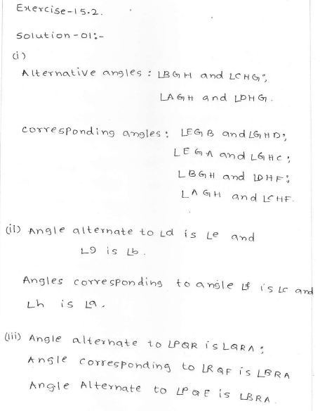 RD SHARMA class_6 solutions 15.Pair Of Lines And Transversal  Ex_15.2 Q 1
