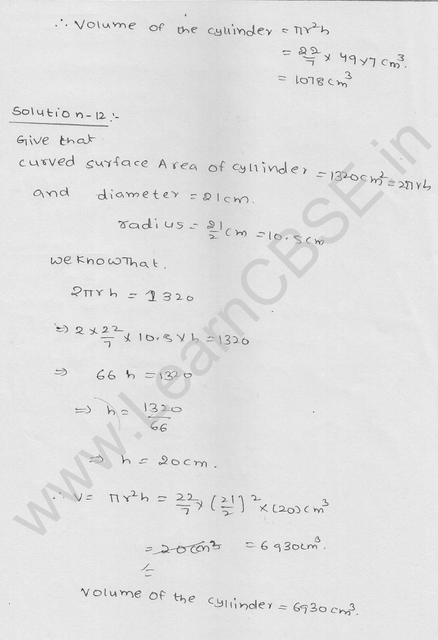 RD Sharma Class 9 solutions Chapter 19 Surface Area and volume of A Right Circular cylinderEx 19.2 9