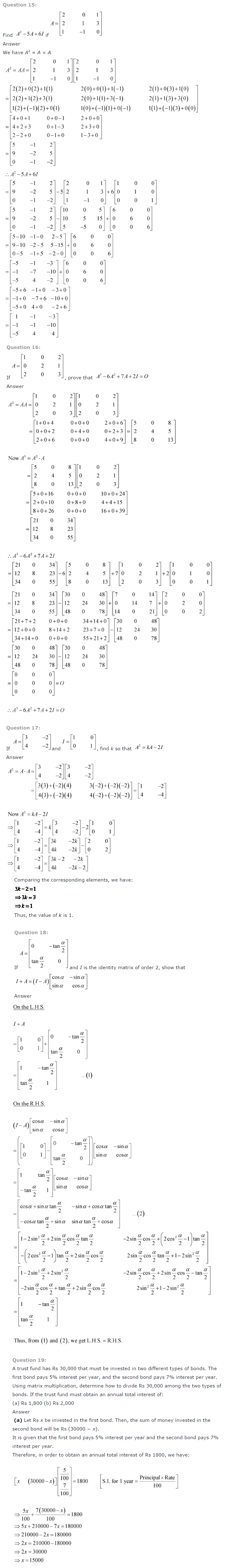 NCERT Solutions for Class 12 Maths Chapter 3 Matrices