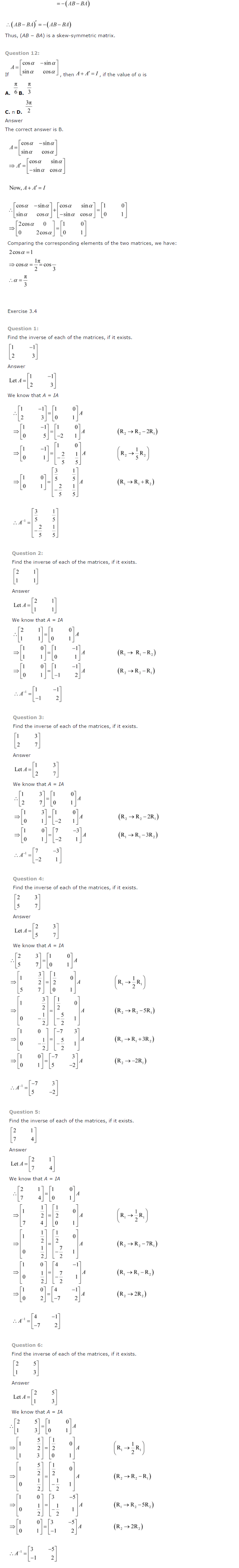 CBSE NCERT Solutions for Class 12 Maths