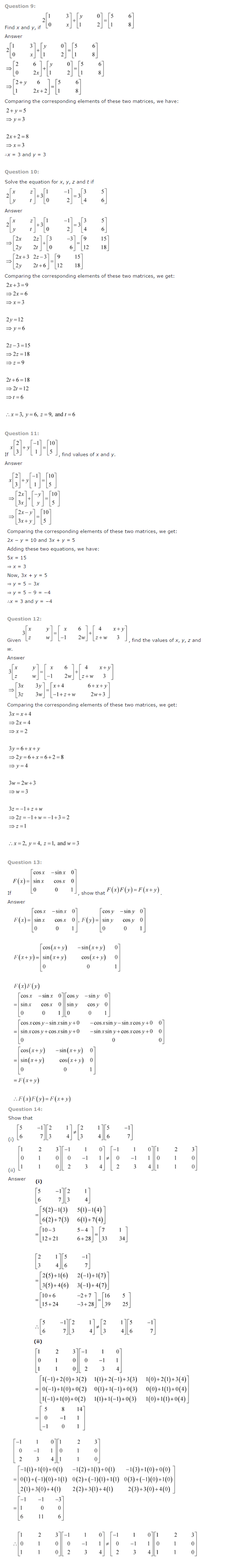 NCERT Solutions for Class 12 Maths Chapter 3 Matrices
