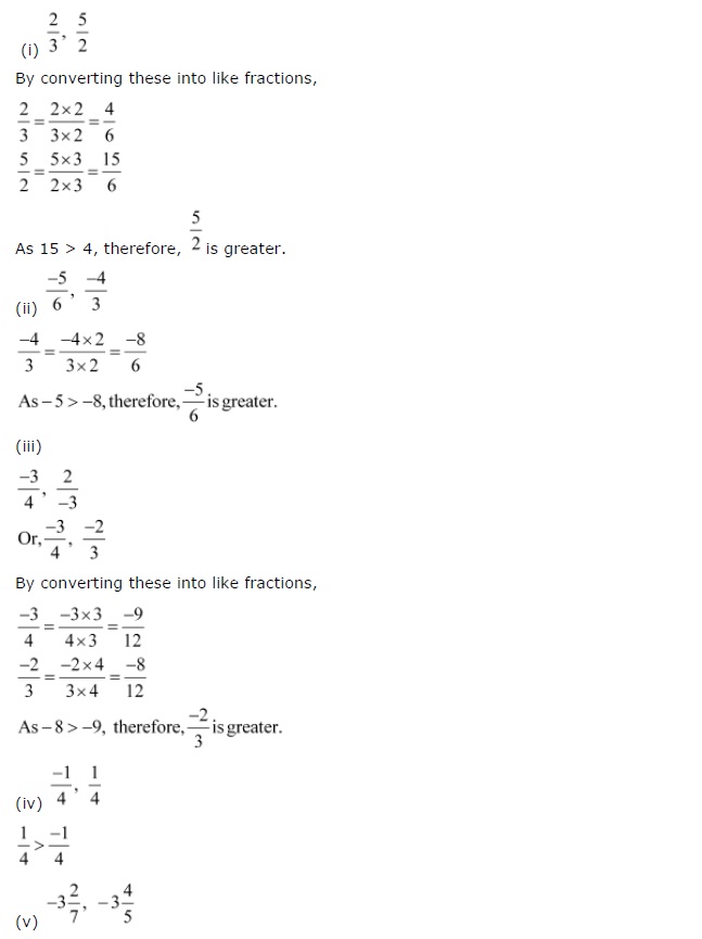 CBSE Solutions for Class 7th Maths Chapter 9 Rational Numbers Exercise 9.1