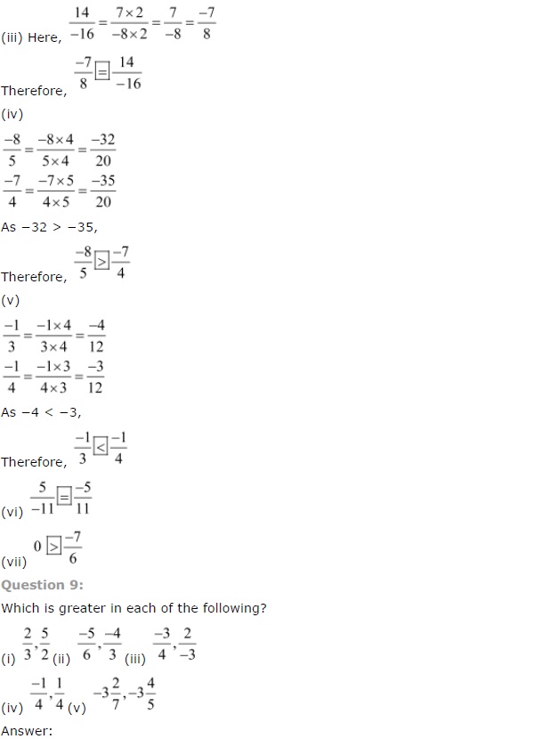NCERT Solutions for Class 7th Maths Chapter 9 Rational Numbers Exercise 9.1