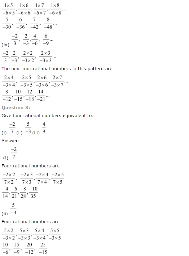 NCERT Solutions for Class 7th Maths Chapter 9 Rational Numbers Exercise 9.1
