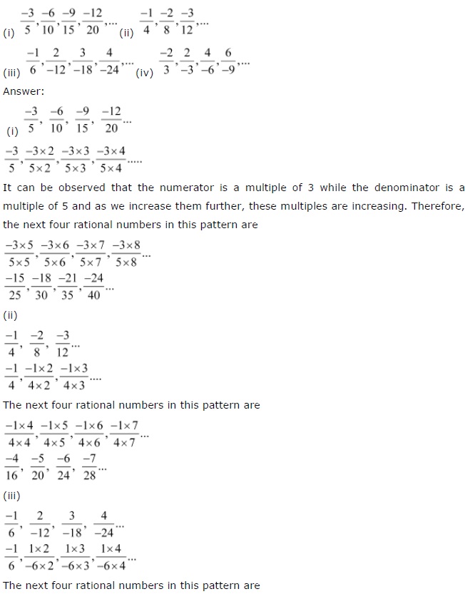 NCERT Solutions for Class 7th Maths Chapter 9 Rational Numbers Exercise 9.1
