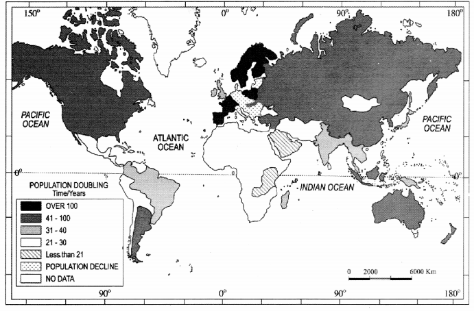 Class 12 Geography NCERT Solutions Chapter 2 The World Population (Distribution, Density and Growth) Map Based Questions Q1