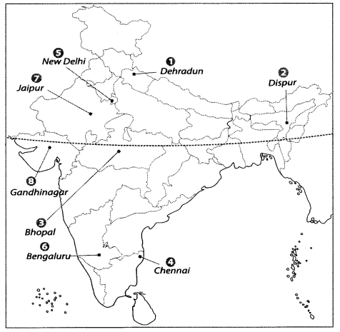Class 9 Geography Map Work Chapter 1 India-Size and Location a1.1
