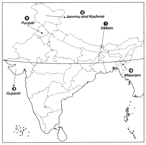 Class 9 Geography Map Work Chapter 1 India-Size and Location a2.1