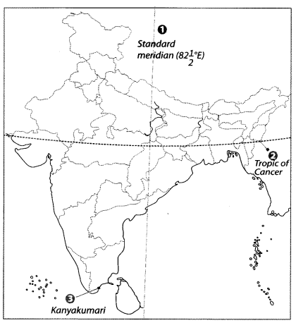 Class 9 Geography Map Work Chapter 1 India-Size and Location a4.1