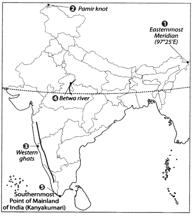 Class 9 Geography Map Work Chapter 1 India-Size and Location a5.1