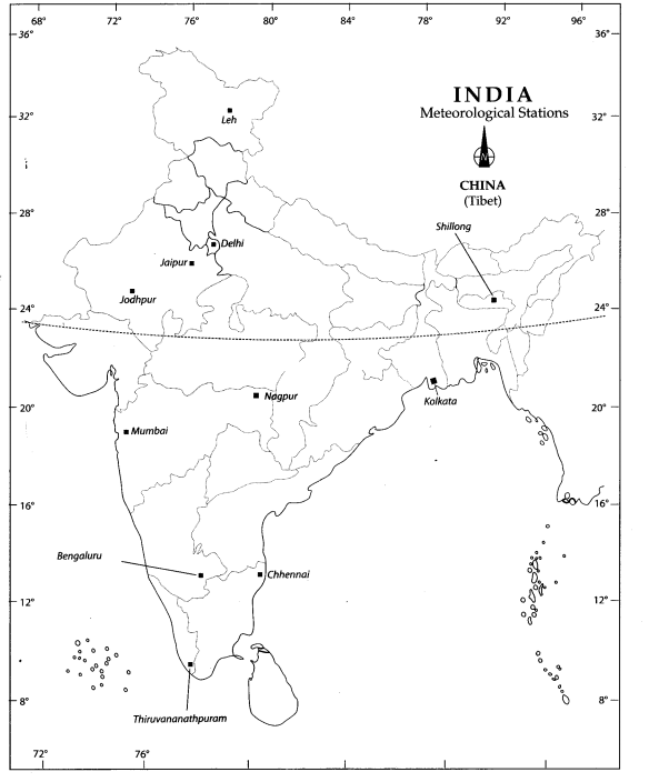 Class 9 Geography Map Work Chapter 4 Climate 0000