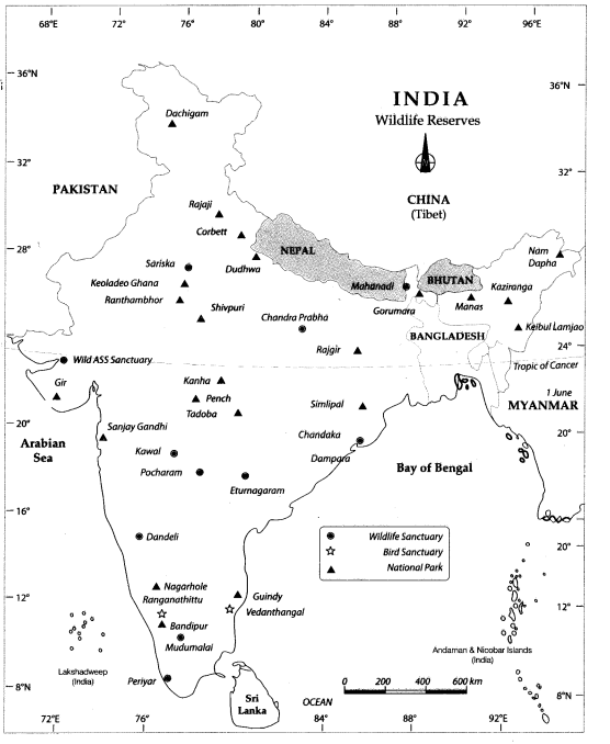Class 9 Geography Map Work Chapter 5 Natural Vegetation and Wildlife 00