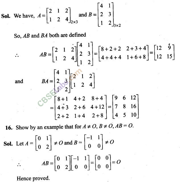 Class 12 Matrices Exemplar Solutions