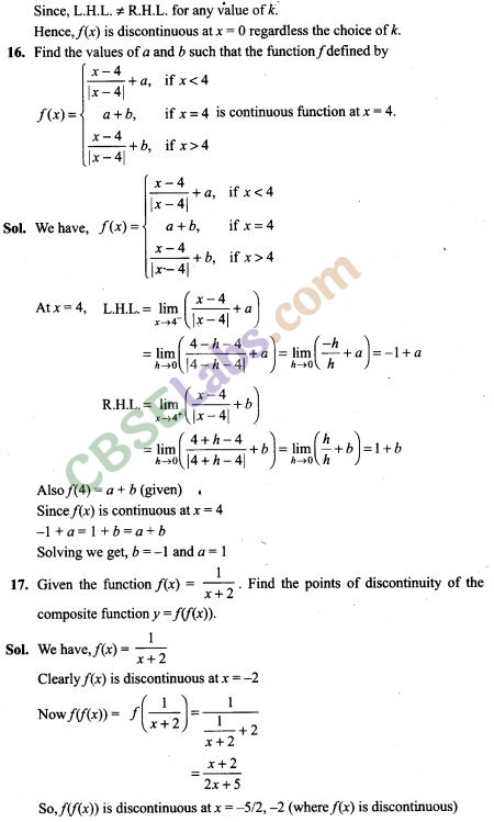 Continuity And Differentiability Exemplar Solutions Class 12