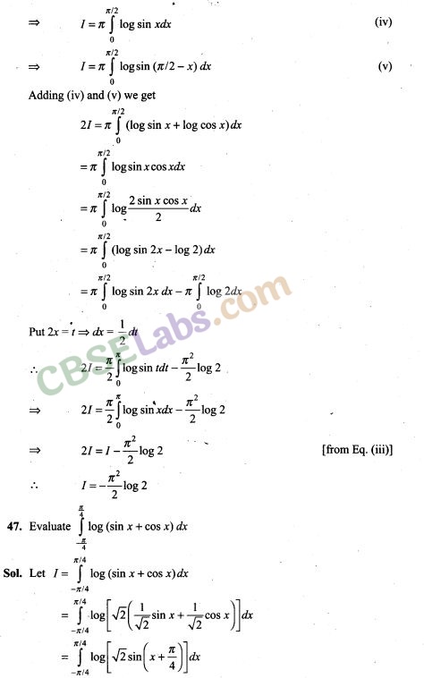 Integrals Exemplar Solutions Class 12