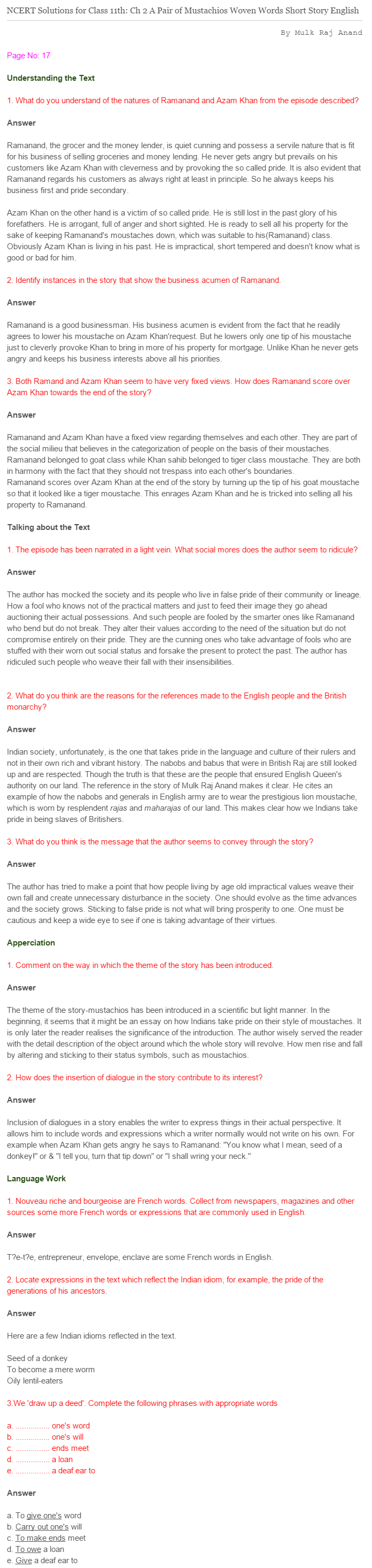 NCERT-Solutions-For-Class-11-English-Woven-Words-A-Pair-of-Mustachios