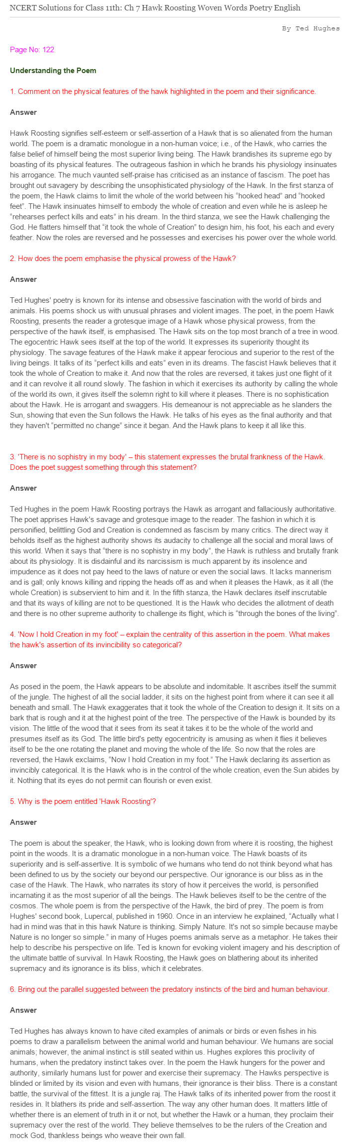 NCERT-Solutions-For-Class-11-English-Woven-Words-Hawk-Roosting