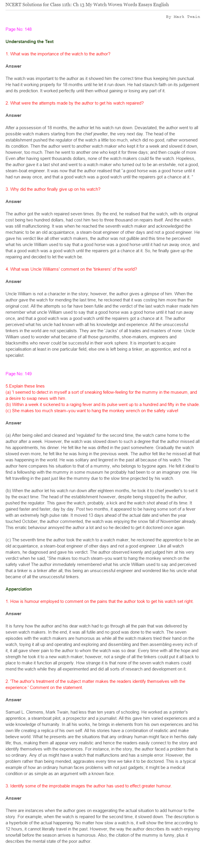 NCERT-Solutions-For-Class-11-English-Woven-Words-My-Watch