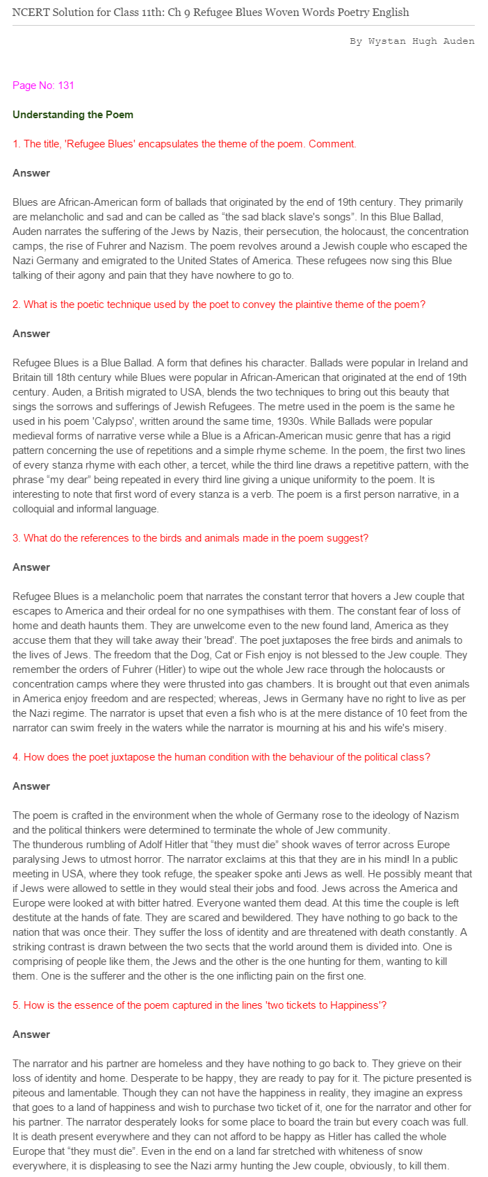 NCERT-Solutions-For-Class-11-English-Woven-Words-Refugee-Blues