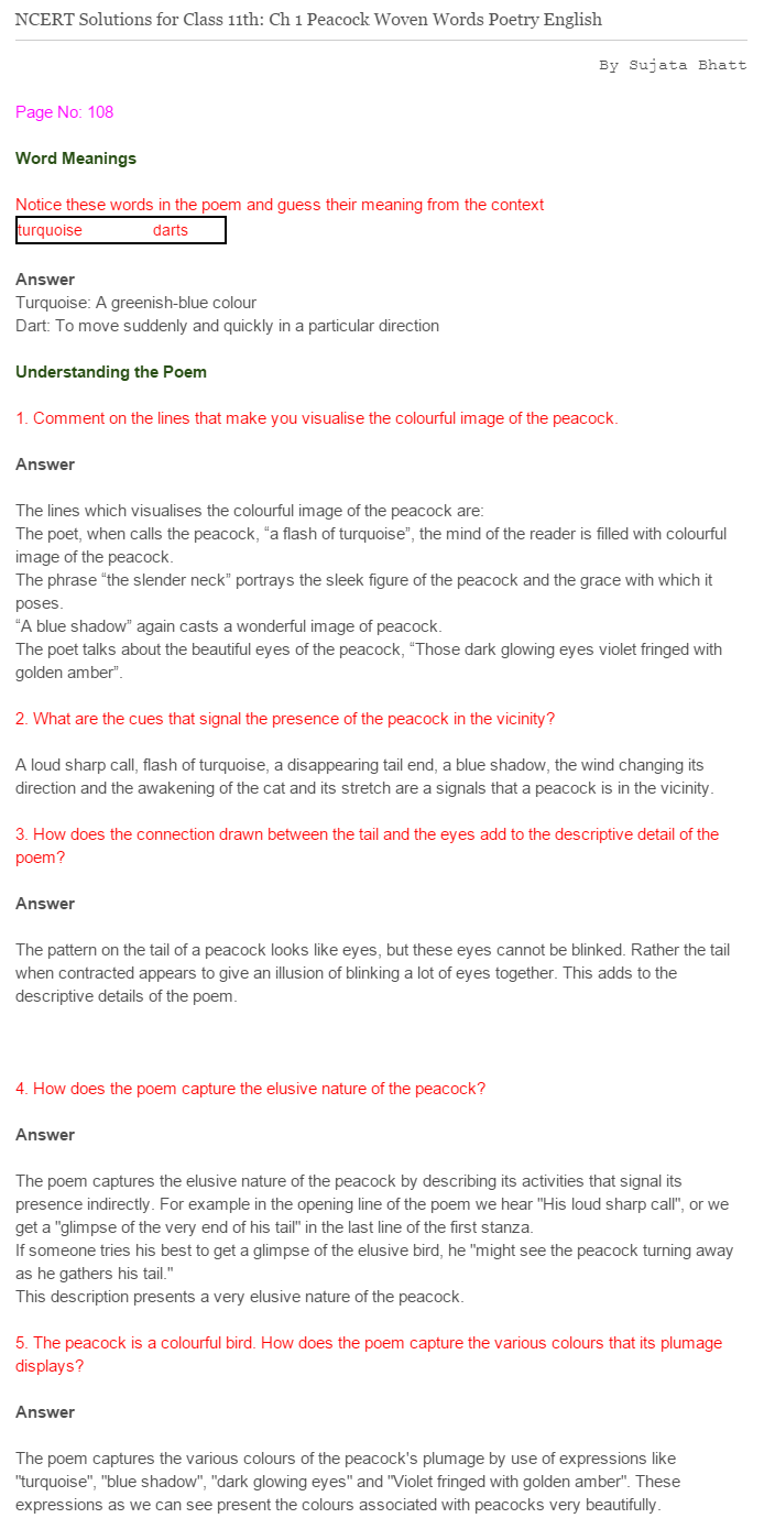 NCERT-Solutions-For-Class-11-English-Woven-Words-The-Peacock