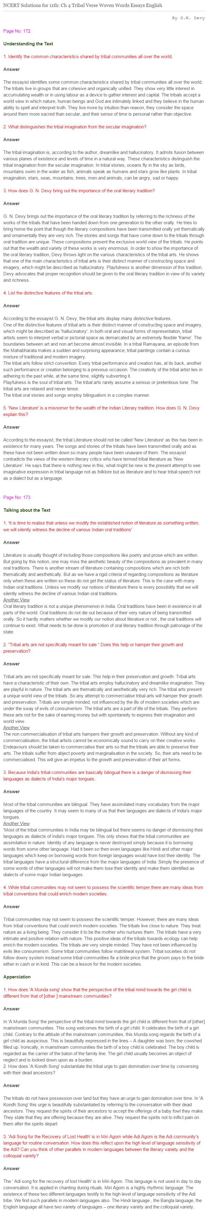 NCERT-Solutions-For-Class-11-English-Woven-Words-Tribal-Verse