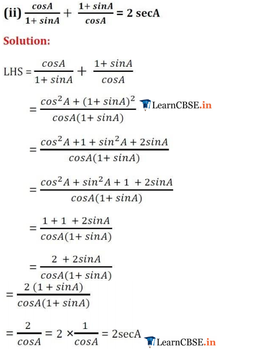 10 Maths Chapter 8 Exercise 8.4 Trigonometric Identities proofs