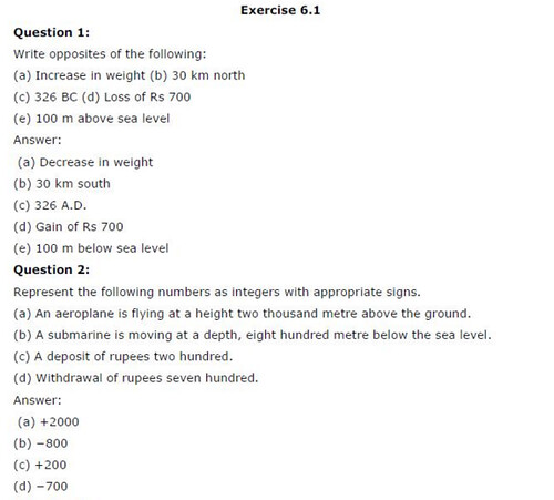 NCERT Solutions for Class 6 Maths Chapter 6 Integers Ex 6.1 Q1