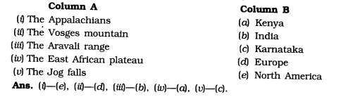 NCERT Solutions for Class 6 Social Science Geography Chapter 6 Major Landforms of the Earth Matching Skills