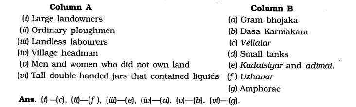 NCERT Solutions for Class 6th Social Science History Chapter 9 Vital Villages, Thriving Towns Matching Skills