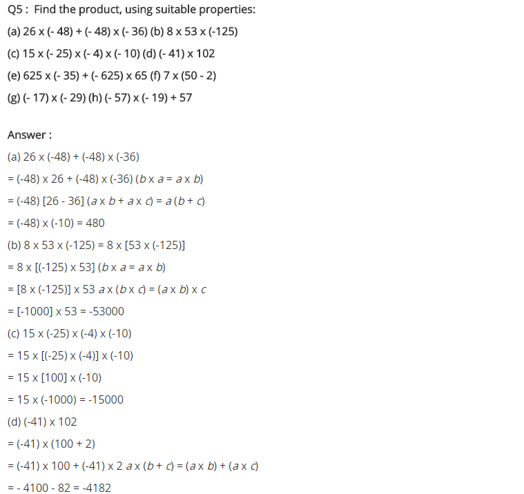 NCERT Solutions for Class 7 Maths Chapter 1 Integers Ex 1.3 Q5