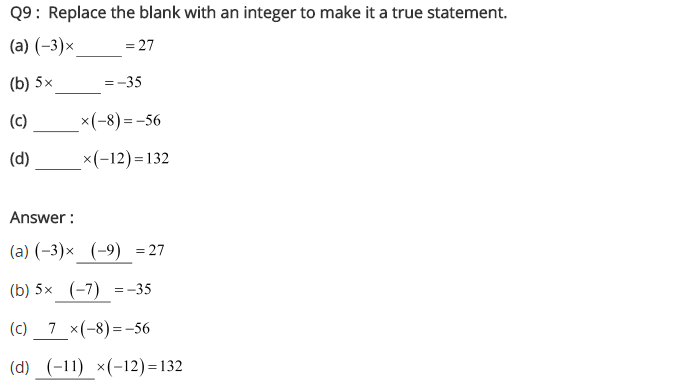 NCERT Solutions for Class 7 Maths Chapter 1 Integers Ex 1.3 Q9