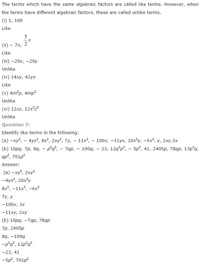 NCERT Solutions for Class 7 Maths Chapter 12 Algebraic Expressions Ex 12.1 Q7