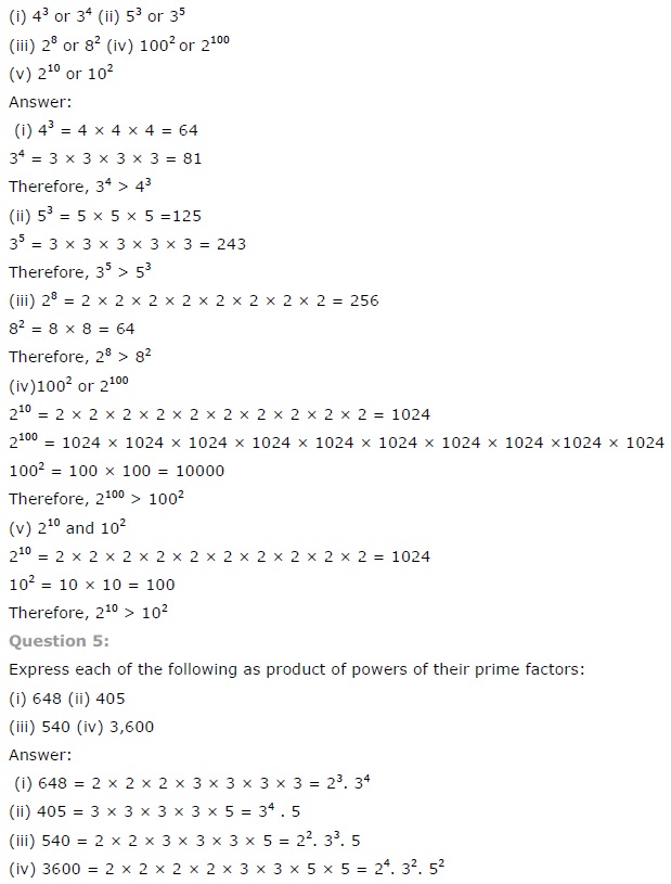 NCERT Solutions for Class 7 Maths Chapter 13 Exponents and Powers Ex 13.1 Q2