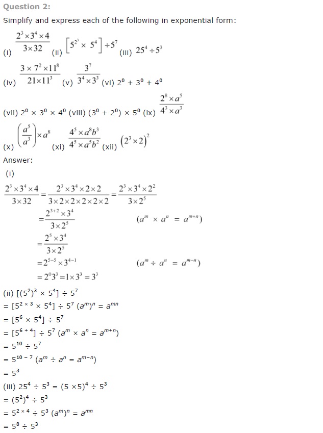 NCERT Solutions for Class 7 Maths Chapter 13 Exponents and Powers Ex 13.2 Q2
