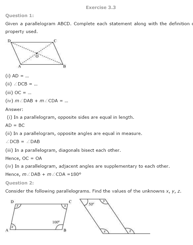 NCERT Solutions for Class 8 Maths Chapter 3 Understanding Quadrilaterals Ex 3.3 q-1