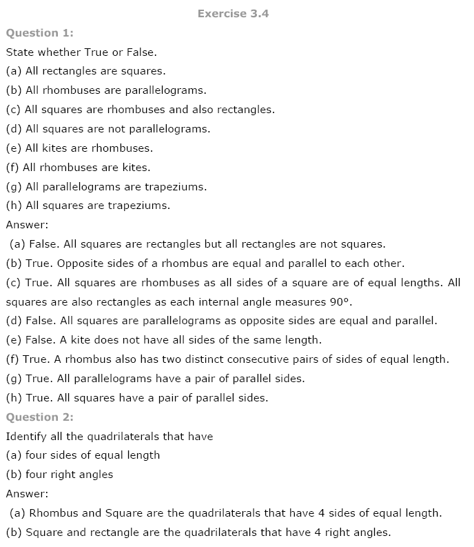 NCERT Solutions for Class 8 Maths Chapter 3 Understanding Quadrilaterals Ex 3.4 q-1