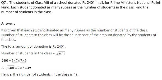 NCERT Solutions for Class 8 Maths Chapter 6 Squares and Square Roots Ex 6.3 Q7