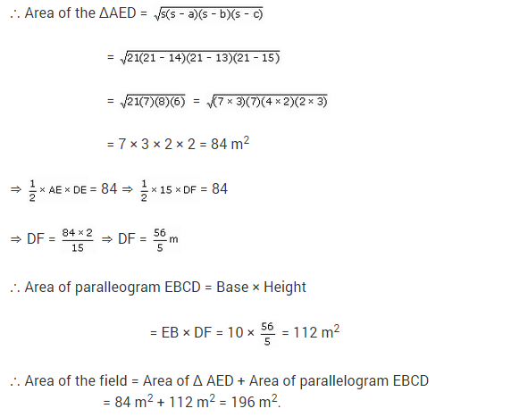 NCERT Solutions for Class 9 Maths Chapter 12 Heron's Formula Ex 12.2 A9.1