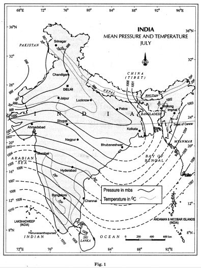 Practical Work in Geography Class 11 Solutions Chapter 8 Weather Instruments, Maps and Charts Map Skills Q1