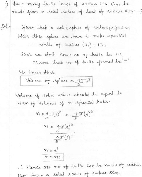 RD Sharma Class 10 Solutions Surface areas and Volumes Ex 16.1 Q1