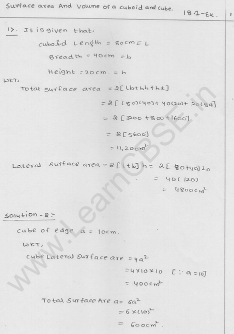 RD Sharma Class 9 solutions Chapter 18 Surface Area and volume of cuboid and cube Ex 18.1 Q 1