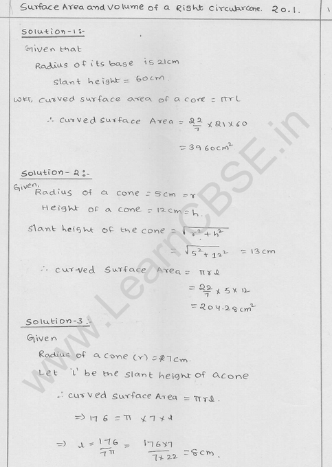 RD Sharma Class 9 solutions Chapter 20 Surface Area and volume of A Right Circular cone Ex 20.1 1