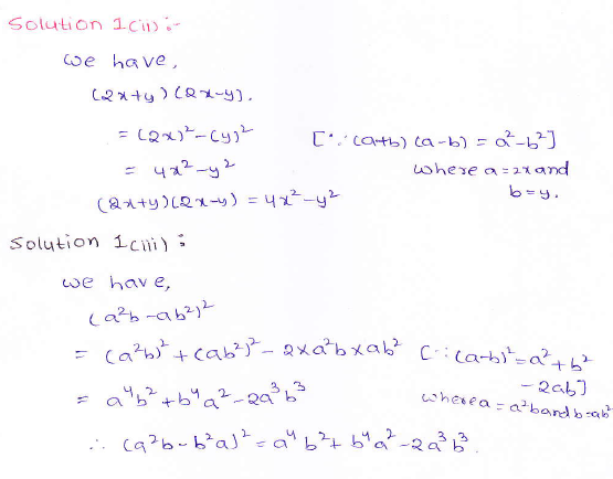 RD Sharma class 9 maths Solutions chapter 4 Algebraic Identities Exercise 4.1 Question 1 (ii) (iii)
