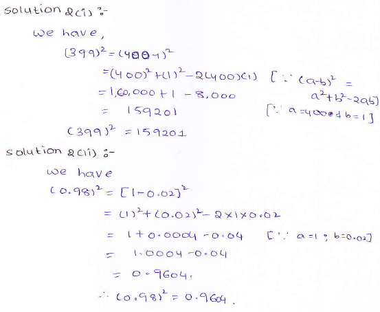 RD Sharma class 9 maths Solutions chapter 4 Algebraic Identities Exercise 4.1 Question 2 (i) (ii)