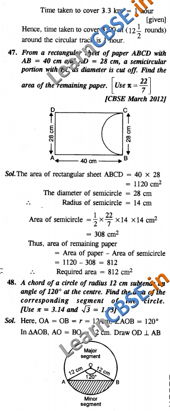 Areas Related to Circles NCERT Solutions Class 10 Maths SAQ 3 Marks 01