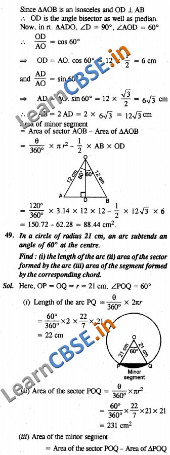 Areas Related to Circles NCERT Solutions Class 10 Maths Short Answer Type Question and Answers
