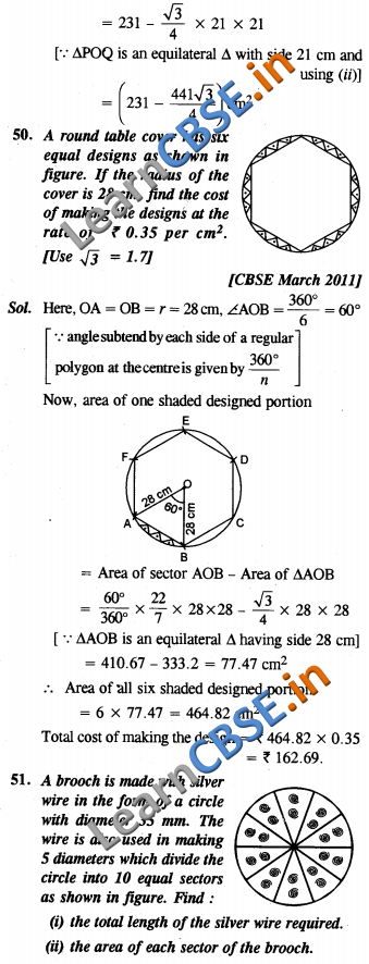 Areas Related to Circles NCERT Solutions Class 10 Maths Short Answer Type Question and Answers 01