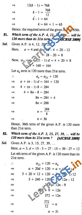 Arithmetic Progressions CBSE Solutions Class 10 Maths SAQ 3 Marks 02