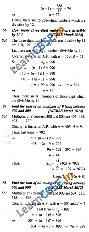 Arithmetic Progressions CBSE Solutions Class 10 Maths SAQ 3 Marks 04