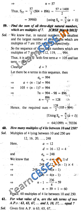 CBSE Class 10 Arithmetic Progressions Solutions SAQ 3 Marks